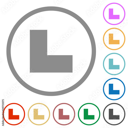 Bottom left angle arrow solid flat icons with outlines
