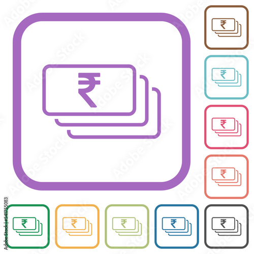 Indian Rupee banknotes outline simple icons