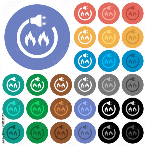 Gas energy round flat multi colored icons