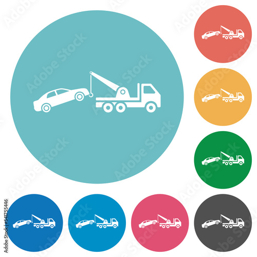 Car towing flat round icons