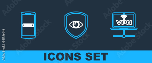 Wallpaper Mural Set line VPN Computer network, Mobile and password and Shield eye icon. Vector Torontodigital.ca