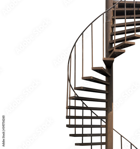 The old metal spiral staircase on transparent background, Png file	