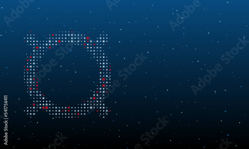 On the left is the currency symbol filled with white dots. Background pattern from dots and circles of different shades. Vector illustration on blue background with stars