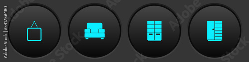 Set Mirror, Armchair, Wardrobe and icon. Vector