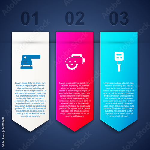 Set Electric sander, circular saw and Construction jackhammer. Business infographic template. Vector