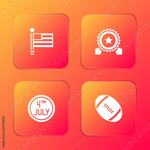 Set American flag, Medal with star, Calendar date July 4 and Football ball icon. Vector
