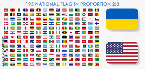 All national flags of the world with names - high quality vector flag isolated on white background