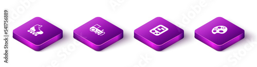 Set Isometric Roller skate, Toy train, Tetris electronic game and Palette icon. Vector