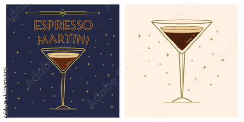 Espresso martini - cocktail art deco illustration