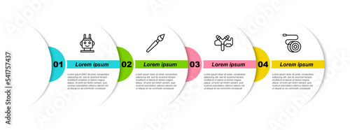 Set line Robot toy, Paint brush, Slingshot and Yoyo. Business infographic template. Vector