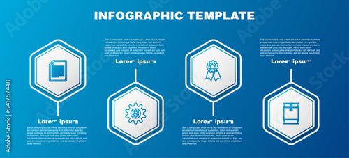 Set line Document, Gear with dollar symbol, Medal star and Envelope. Business infographic template. Vector