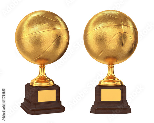 Set of golden trophies basketball on a white background, 3d render