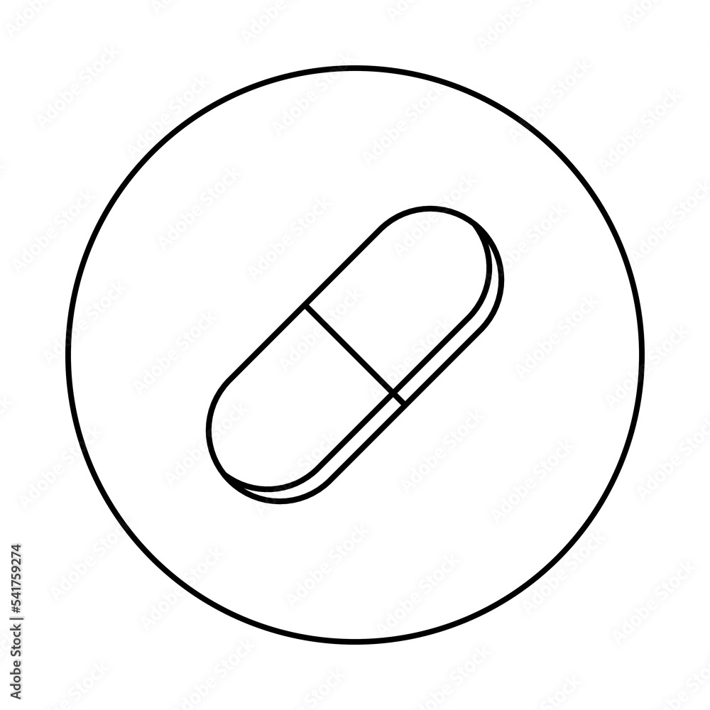 Pill Capsule, Medicine, vector mark symbols. Black outline design. Isolated icon.