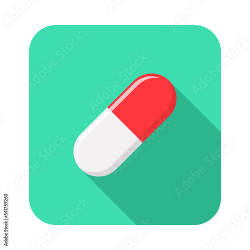 Red Pill Capsule, Medicine, vector mark symbols green style. Isolated icon.