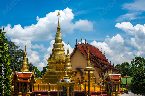  landscape view of Wat Phatarthaduang temple ( 5 Pagodas temple ) at Li district , Lamphun city ,Thailand