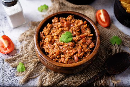 Chili con carne in a bowl