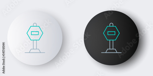 Line Stop sign icon isolated on grey background. Traffic regulatory warning stop symbol. Colorful outline concept. Vector