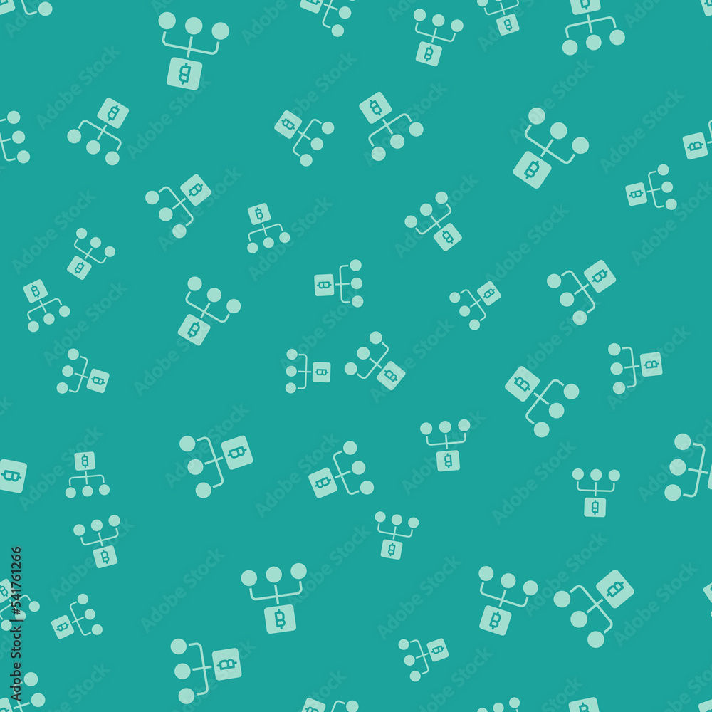 Green Blockchain technology Bitcoin icon isolated seamless pattern on green background. Abstract geometric block chain network technology business. Vector Green Blockchain technology Bitcoin icon isolated seamless pattern on green background. Abstract geometric block chain network technology business. Vector