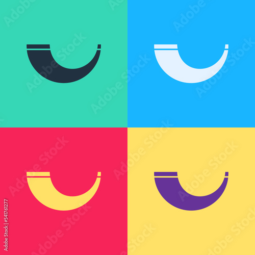Pop art Traditional ram horn, shofar icon isolated on color background. Rosh hashanah, jewish New Year holiday traditional symbol. Vector