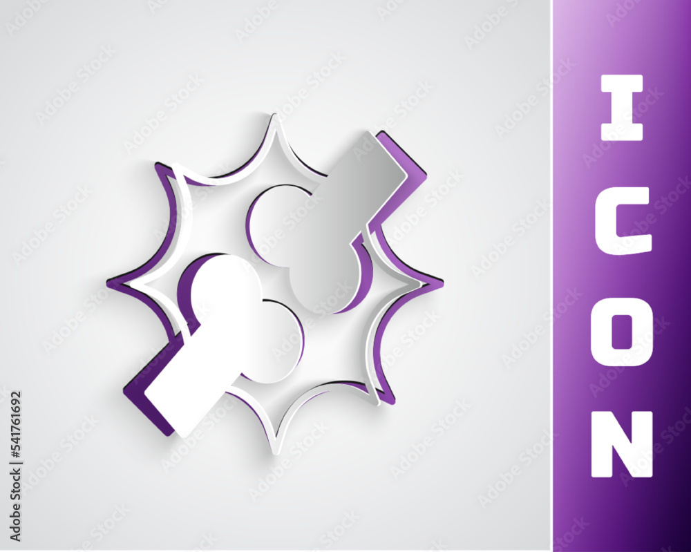 Obraz premium Paper cut Joint pain, knee pain icon isolated on grey background. Orthopedic medical. Disease of the joints and bones, arthritis. Paper art style. Vector