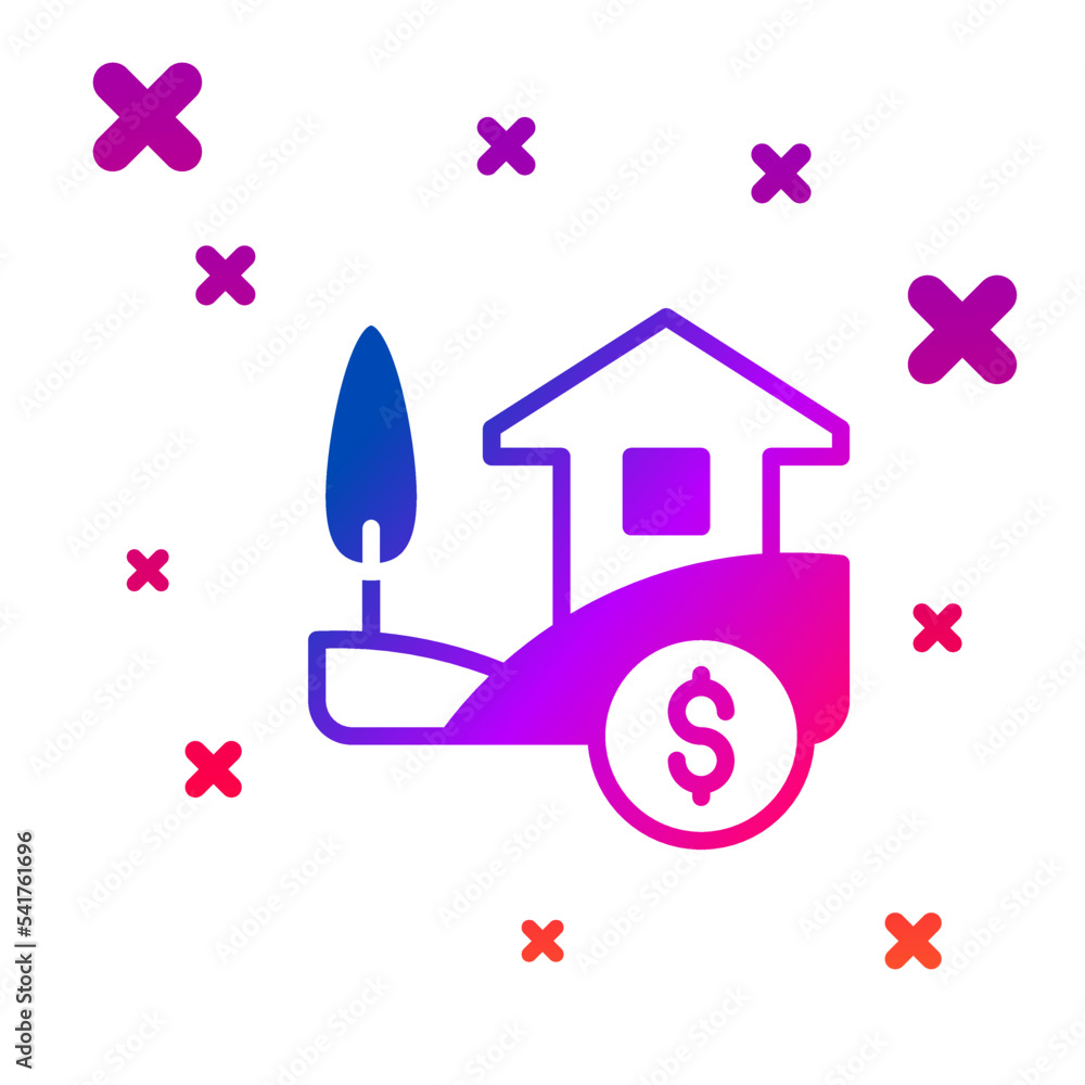 Color House with dollar symbol icon isolated on white background. Home and money. Real estate concept. Gradient random dynamic shapes. Vector