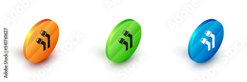 Isometric LAN cable network internet icon isolated on white background. Circle button. Vector