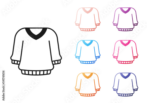 Black Sweater icon isolated on white background. Pullover icon. Sweatshirt sign. Set icons colorful. Vector