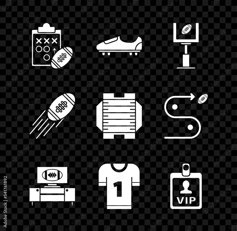 Set Planning strategy concept, Soccer or football shoes with spikes,  American goal post and, tv program stand, jersey, VIP badge, Football and  field icon. Vector Stock 벡터 | Adobe Stock