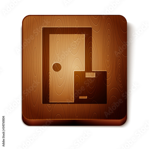 Brown Home delivery services icon isolated on white background. Wooden square button. Vector