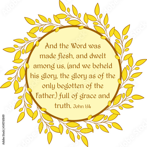 Fotografia John 1:14 verse golden floral wreath