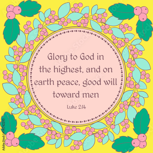 Luke 2:14 verse decorative card with round berries frame
