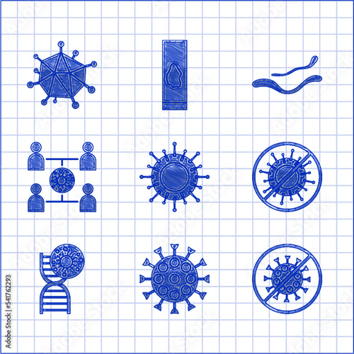 Set Virus, Stop virus, DNA symbol and, spread, Ebola disease and icon. Vector