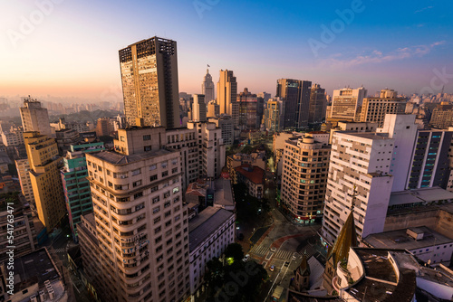 Skyline of Sao Paulo City Center Buildings by Sunrise