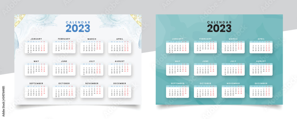 Calendar 2023 monthly template design with mockup. Modern new year calendar vector