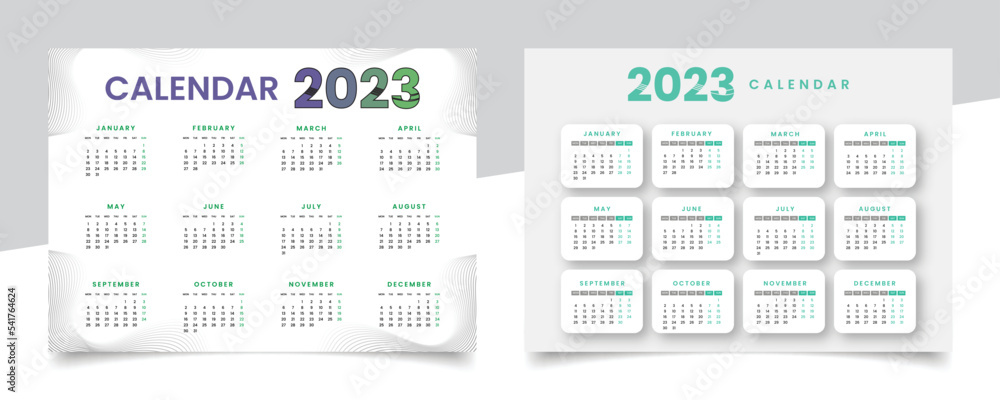 Calendar 2023 monthly template design with mockup. Modern new year calendar vector Calendar 2023 monthly template design with mockup. Modern new year calendar vector