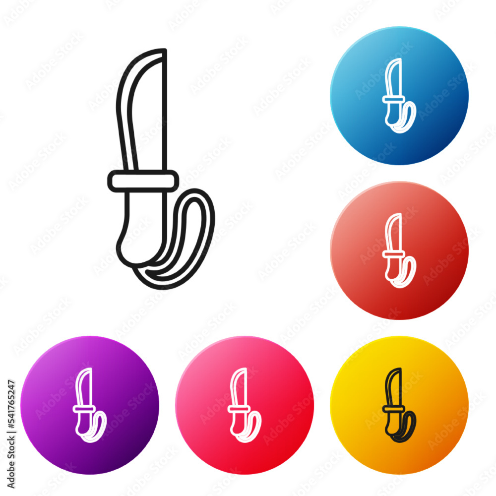 Black line Knife icon isolated on white background. Army knife. Set icons colorful circle buttons. Vector Black line Knife icon isolated on white background. Army knife. Set icons colorful circle buttons. Vector