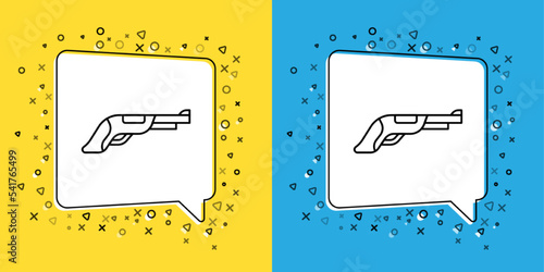 Set line Vintage pistol icon isolated on yellow and blue background. Ancient weapon. Vector