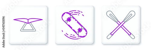 Set line Crossed paddle, Hang glider and Skateboard trick icon. Vector