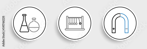 Set line Magnet, Test tube and flask chemical laboratory and Pendulum icon. Vector