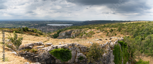 panorama landscape view of Cheddar Gorge in the Mendip Hills near Cheddar in Somerset