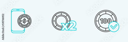 Set line Casino chips, Online poker table game and icon. Vector