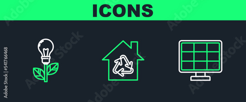 Wallpaper Mural Set line Solar energy panel, Light bulb with leaf and Eco House recycling symbol icon. Vector Torontodigital.ca