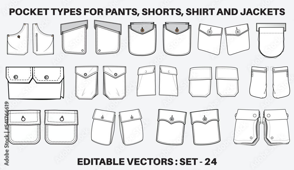 Photo & Art Print Patch pocket flat sketch vector illustration set ...