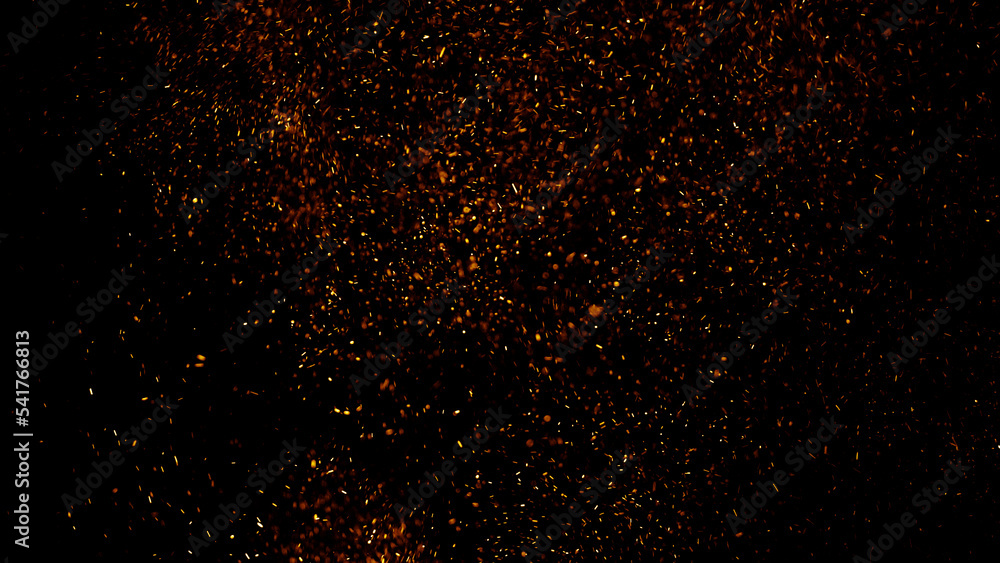 Overlay fire sparks bonfire embers. Burning red hot flying sparks fire overlays rise in the dark night. Royalty high-quality stock fire embers particles rising over on black background. Ember rising