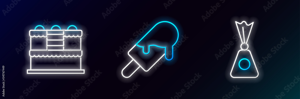 Set line Candy, Cake and Ice cream icon. Glowing neon. Vector Set line Candy, Cake and Ice cream icon. Glowing neon. Vector