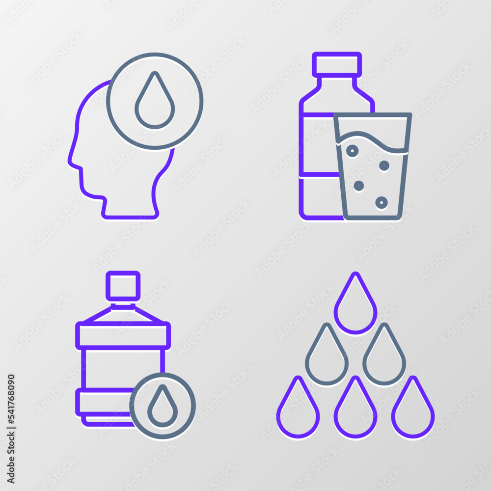 Set line Water drop, Big bottle with clean water, Bottle of glass and icon. Vector Set line Water drop, Big bottle with clean water, Bottle of glass and icon. Vector