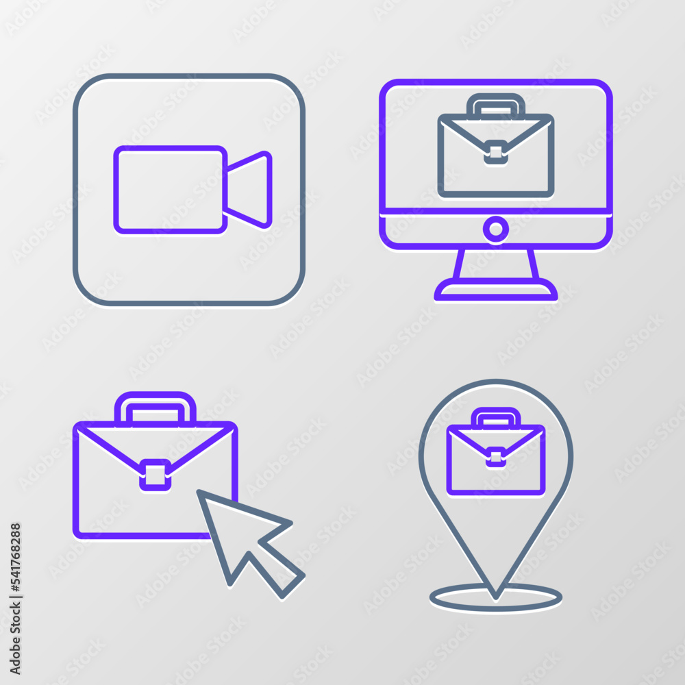 Set line Online working, and Camera icon. Vector Set line Online working, and Camera icon. Vector