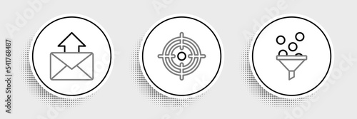 Set line Lead management, Mail and e-mail and Target icon. Vector