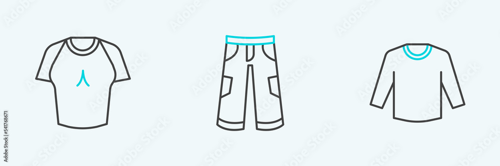 Set line Sweater, T-shirt and Pants icon. Vector Set line Sweater, T-shirt and Pants icon. Vector