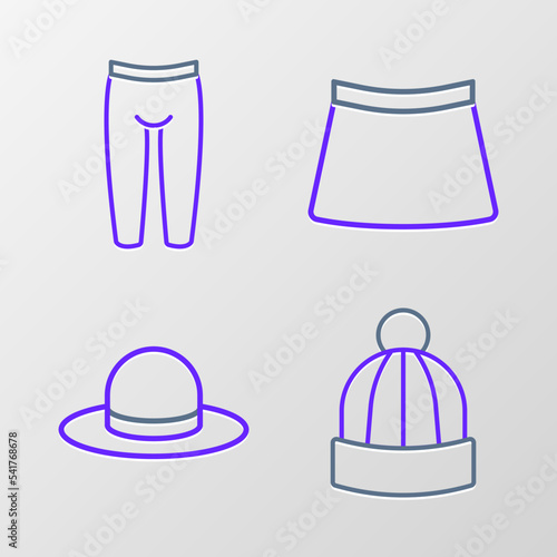 Set line Winter hat  Man  Skirt and Leggings icon. Vector